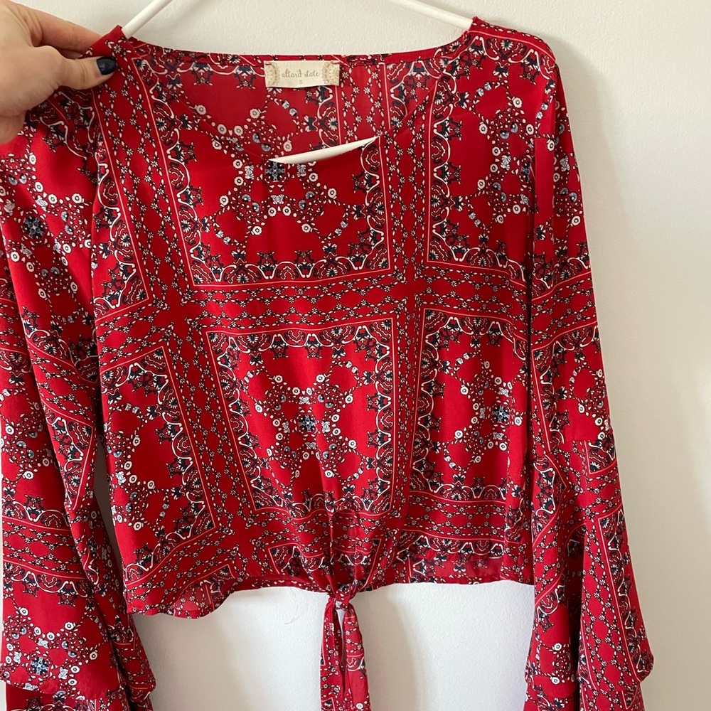 ALTARD STATE Front tie Bell sleeve blouse